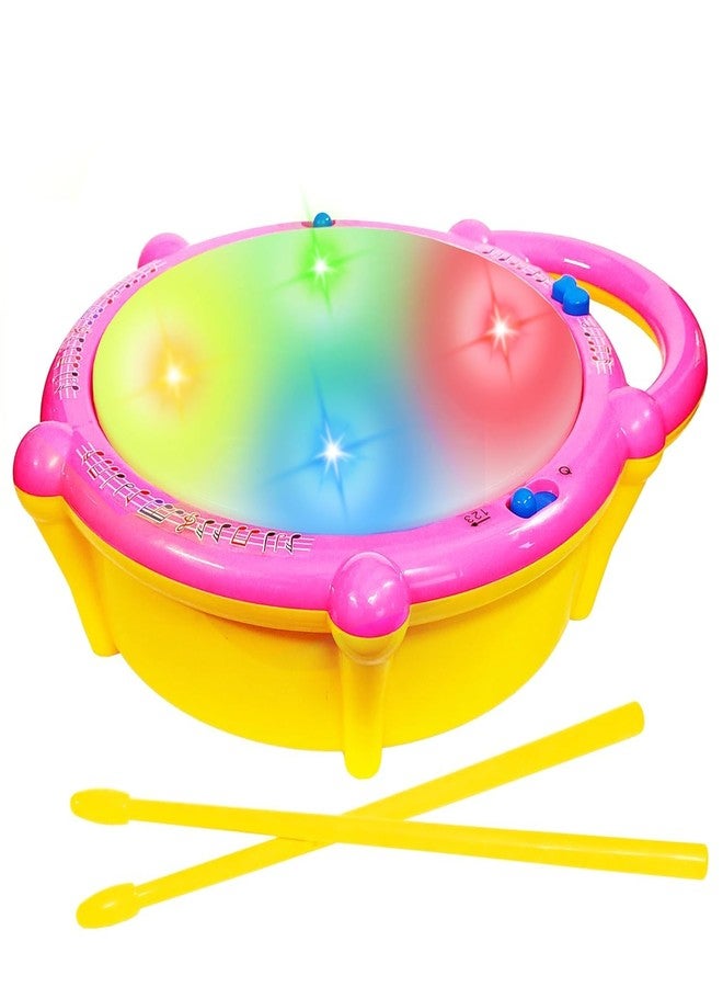 Adimac Colorful LED Light-Up Musical Drum Toy for Toddlers - Interactive Electronic Learning Drum Set with Sticks, Sounds & Music - Educational Baby Toy - Image 1